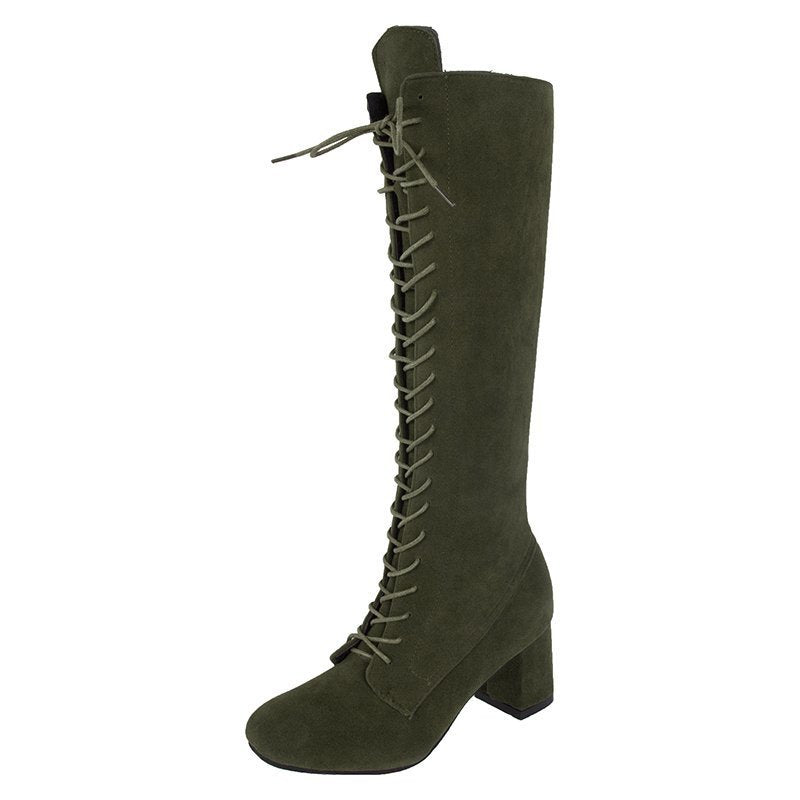 Women's New Lace-up Martin Boots Leather stitching Barrel