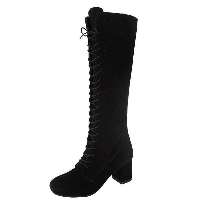 Women's New Lace-up Martin Boots Leather stitching Barrel
