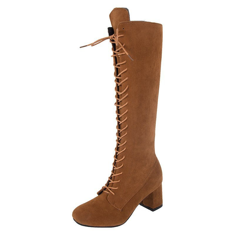 Women's New Lace-up Martin Boots Leather stitching Barrel