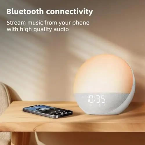 Sunrise Alarm Clock White Noise Machine Natural Wake Up Light - Dimmable Clock with Bluetooth Speaker for Bedroom - 25 Sleep Sounds for Baby Adults Kids Frost White