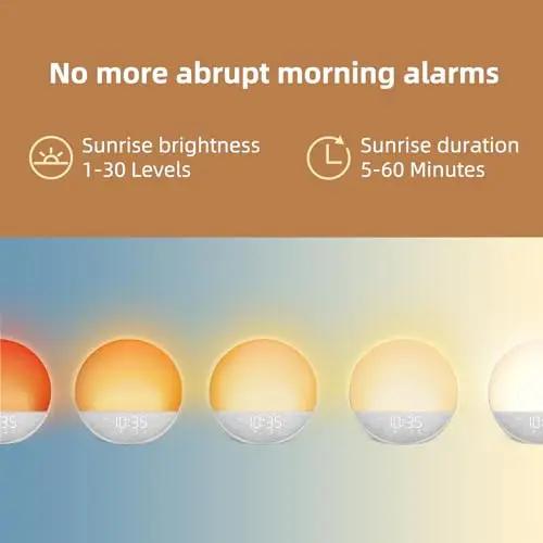 Sunrise Alarm Clock White Noise Machine Natural Wake Up Light - Dimmable Clock with Bluetooth Speaker for Bedroom - 25 Sleep Sounds for Baby Adults Kids Frost White