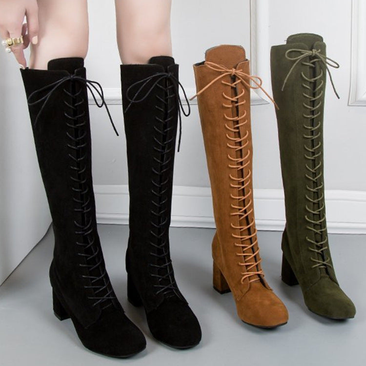 Women's New Lace-up Martin Boots Leather stitching Barrel