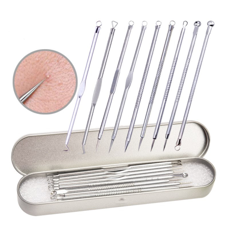 9pcs Stainless Steel Acne Needle Cell Clamp Double-headed