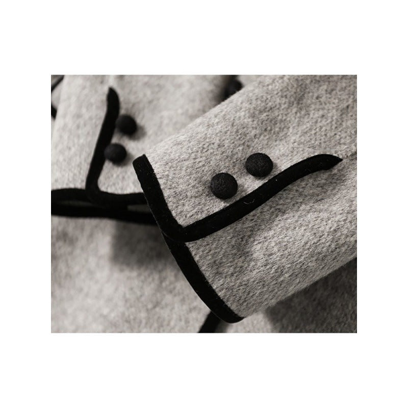 Casual Contrast Color Peter Pan Coll Reversible Woolen Coat