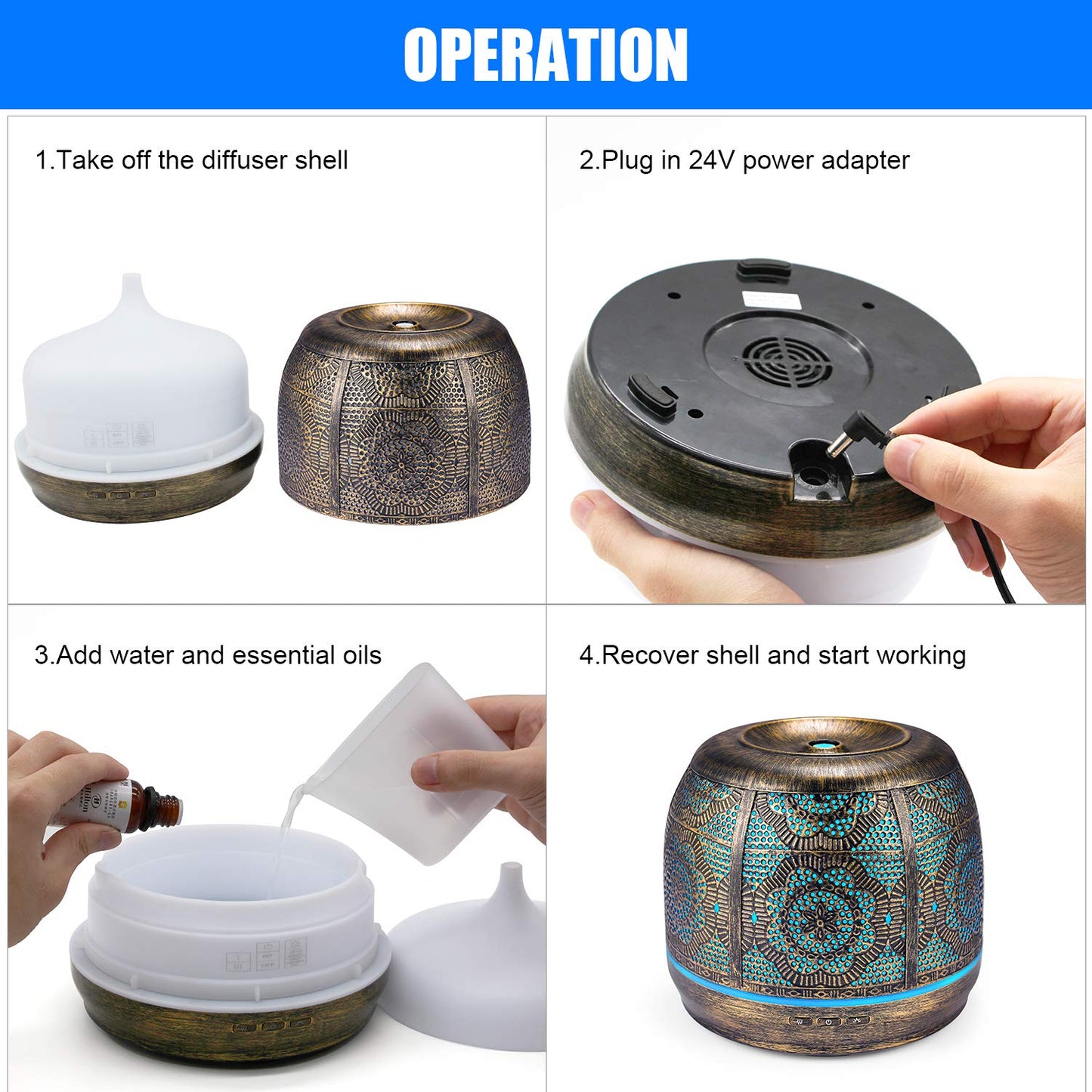 500ml Aroma Diffuser Bronze Metal Aromatherapy Diffuser
