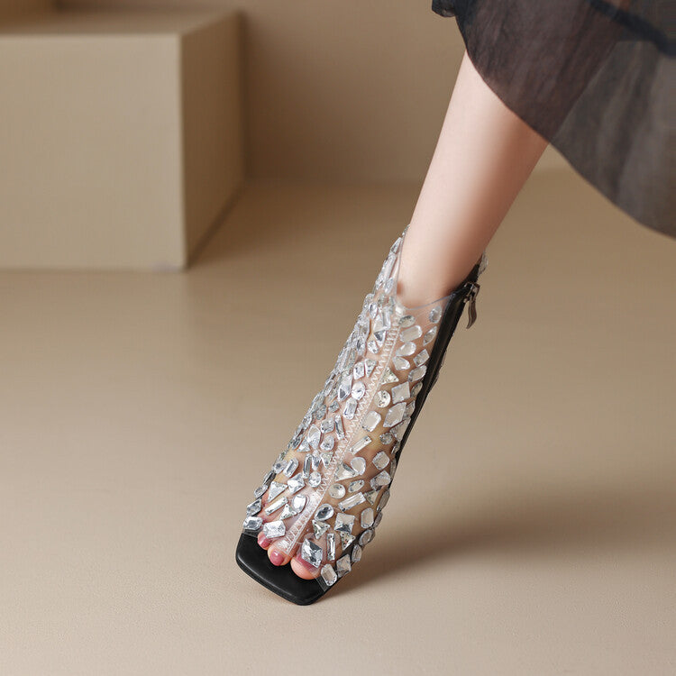 Women's Large Size Rhinestone Hollow Summer High Heel