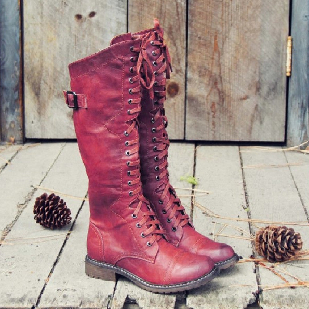 Fashion Cross Strap Knight Boots Women solid color lining