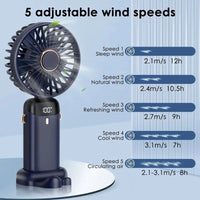 USB Rechargeable Mini Portable Handheld Electric Fan Foldable Neck Hanging Outdoor Fan Adjustable 5 Speed Powerful Air Cooler