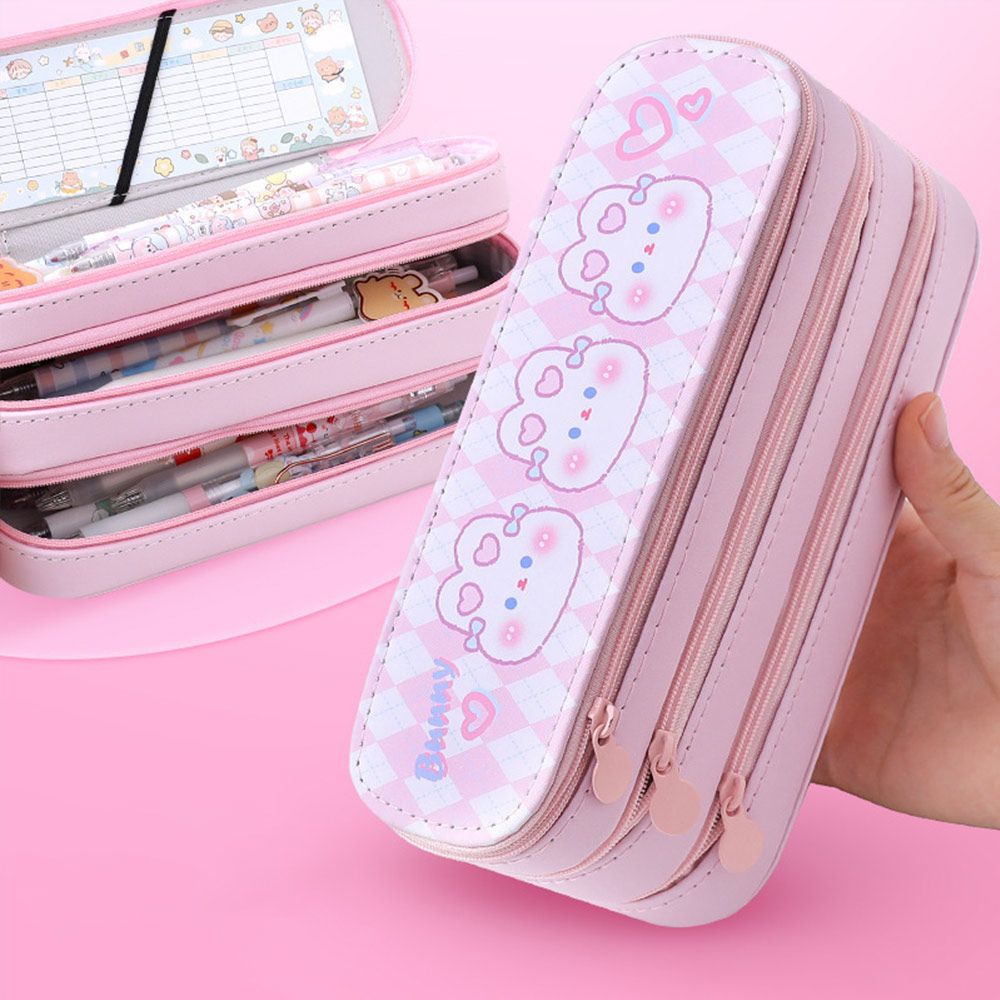 Double Layer Pencil Case With Large Capacity And Simple Girl