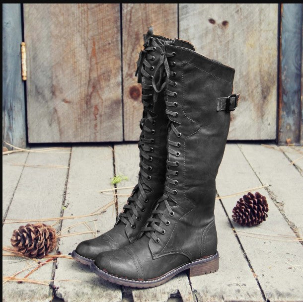 Fashion Cross Strap Knight Boots Women solid color lining 