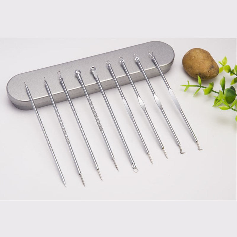 9pcs Stainless Steel Acne Needle Cell Clamp Double-headed 