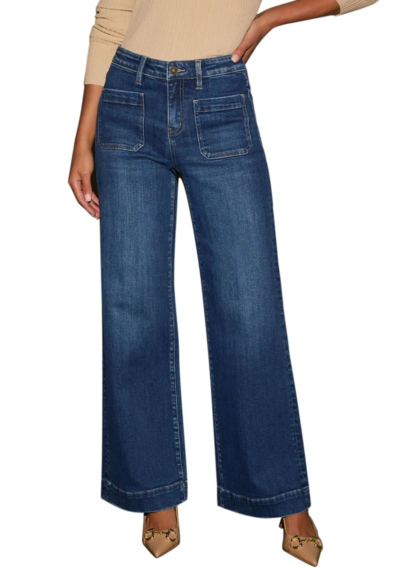 Yewfirm Wide Leg Jeans for Women High Waisted Jeans Stretch Straight Leg Jeans Loose Denim Pants Flare Jeans for Women Dark Blue Size 4