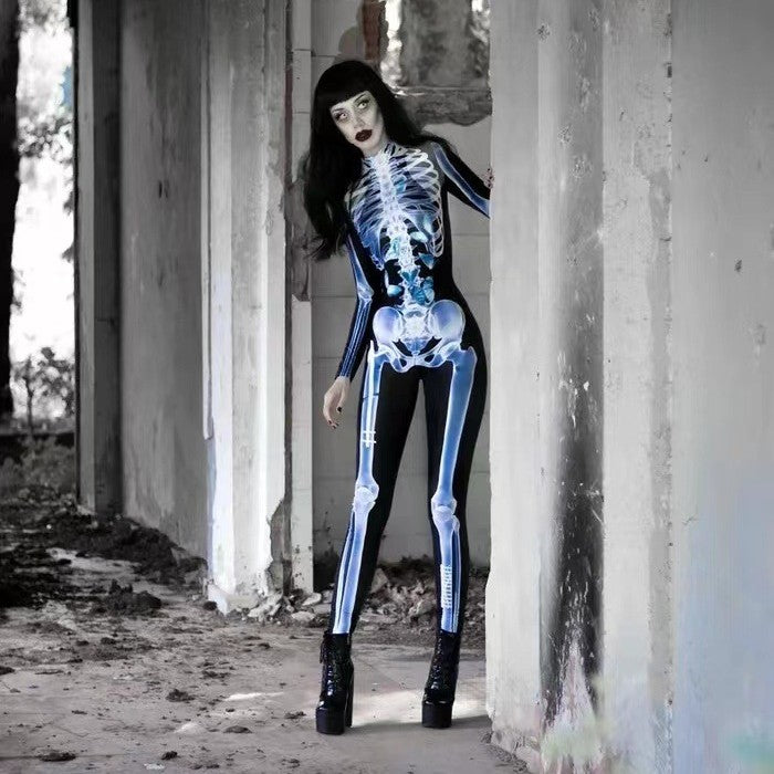 Horror Skull Frame Printed Jumpsuit  Color: female black, 