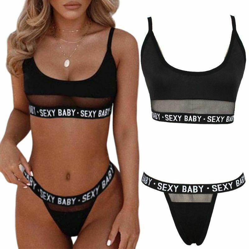 Sexy openwork letters split bikini three point style 