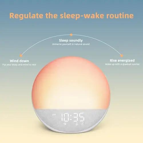 Sunrise Alarm Clock White Noise Machine Natural Wake Up Light - Dimmable Clock with Bluetooth Speaker for Bedroom - 25 Sleep Sounds for Baby Adults Kids Frost White