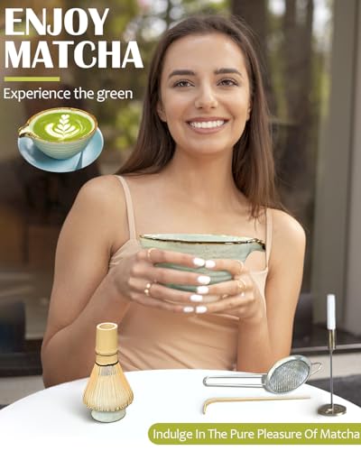 Matcha Whisk Set with Matcha Bowl, Matcha Whisk Holder Matcha Bamboo Whisk, Scoop, Sifter, Unique Gifts for Women Men Girl Friend Home Kitchen Decor Gifts for Tea Enthusiasts Christmas