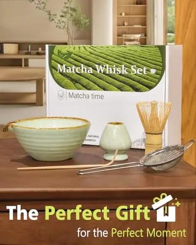 Matcha Whisk Set with Matcha Bowl, Matcha Whisk Holder Matcha Bamboo Whisk, Scoop, Sifter, Unique Gifts for Women Men Girl Friend Home Kitchen Decor Gifts for Tea Enthusiasts Christmas
