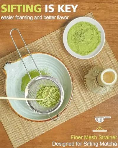 Matcha Whisk Set with Matcha Bowl, Matcha Whisk Holder Matcha Bamboo Whisk, Scoop, Sifter, Unique Gifts for Women Men Girl Friend Home Kitchen Decor Gifts for Tea Enthusiasts Christmas