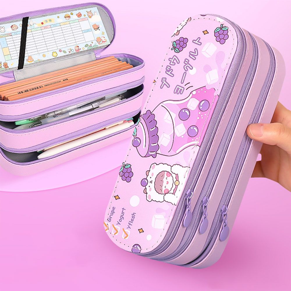 Double Layer Pencil Case With Large Capacity And Simple Girl