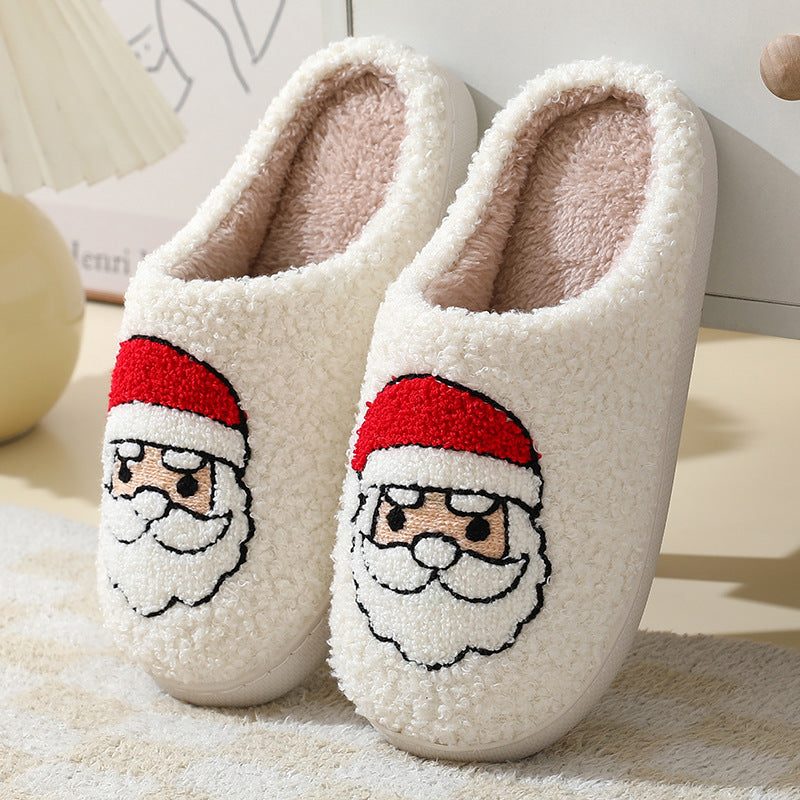 Christmas Home Slippers Cute Cartoon Santa Claus Cotton 