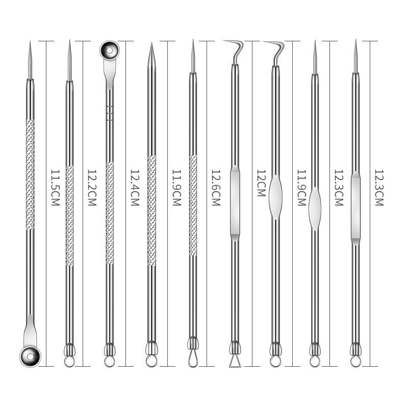 9pcs Stainless Acne Needle Blackhead and Pimple Remover 