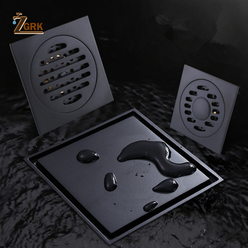 ZGRK Black Brass Floor Drain Deodorant 100x100mm Square