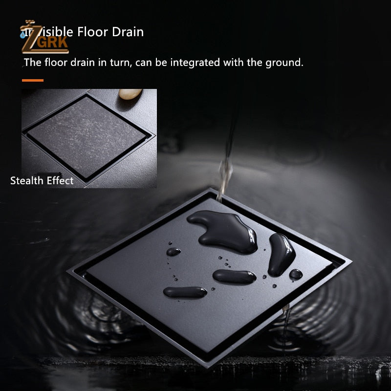 ZGRK Black Brass Floor Drain Deodorant 100x100mm Square