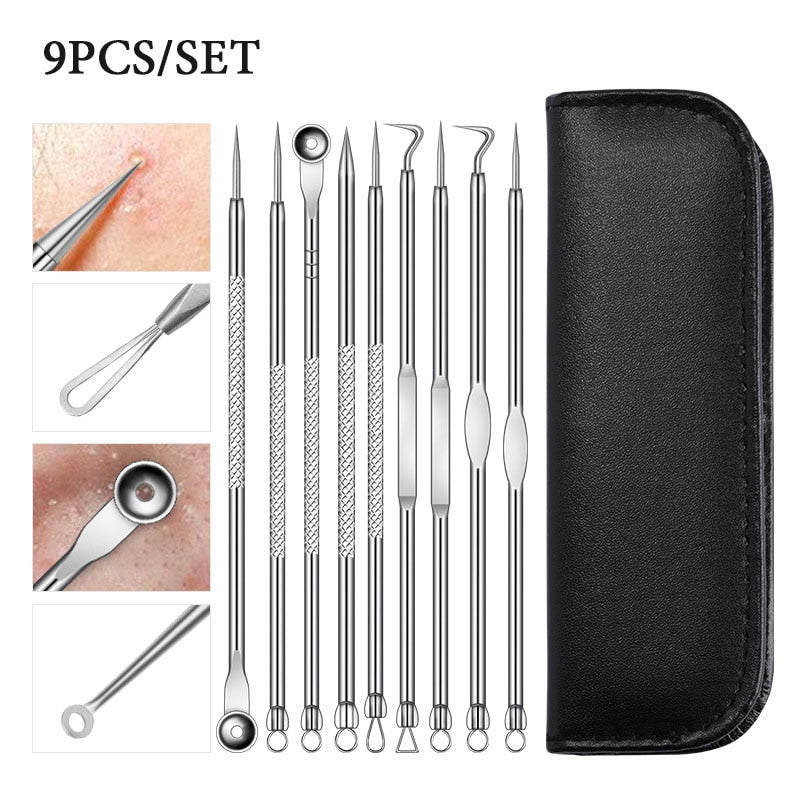 9pcs Stainless Acne Needle Blackhead and Pimple Remover 