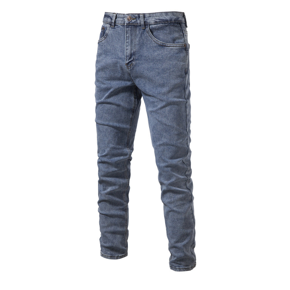 Men's Personalized Denim Washed Micro-elastic Straight-leg Trousers