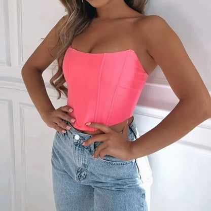 Sexy Backless Midriff Slim Strapless Woman Open Back Bare Midriff Slim Fit Tube Top Female