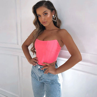 Sexy Backless Midriff Slim Strapless Woman Open Back Bare Midriff Slim Fit Tube Top Female