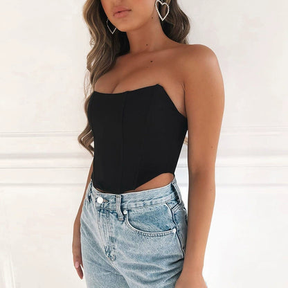 Sexy Backless Midriff Slim Strapless Woman Open Back Bare Midriff Slim Fit Tube Top Female