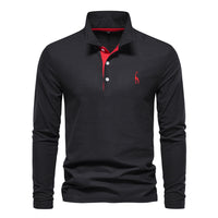 Men's Fashion Casual Polo Collar Deer Embroidered Lg Sleeve