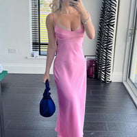 2023 Women Camis Satin Long Dresses Elegant Sleeveless Slip