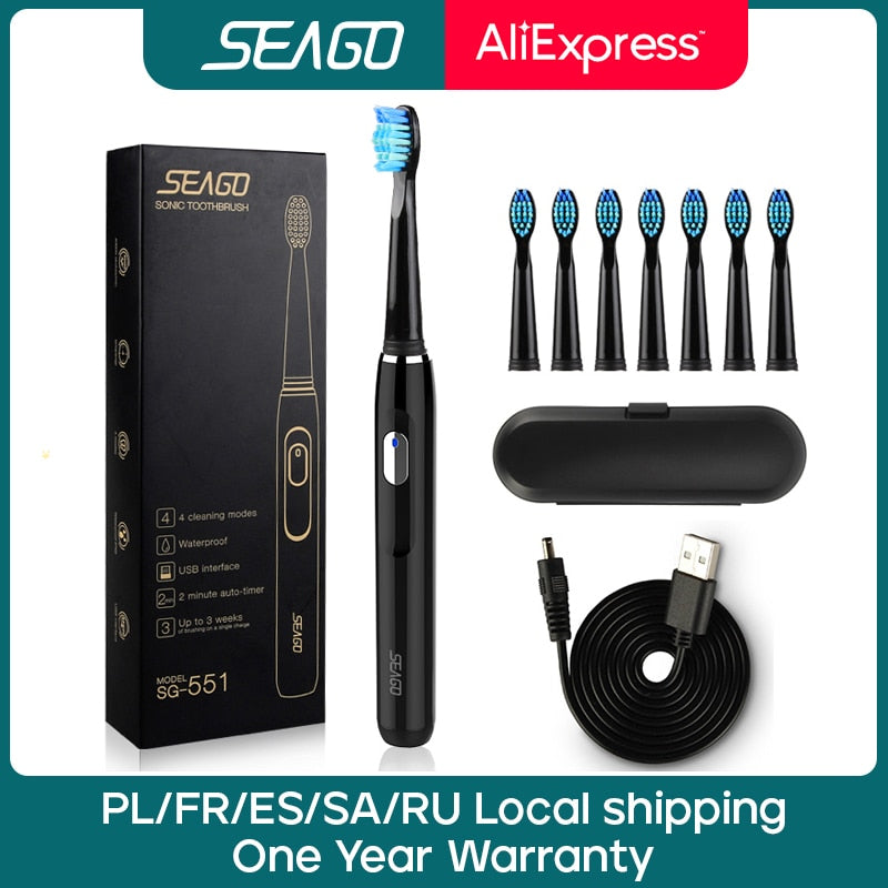 Seago Sonic Rechargeable Electric Toothbrush with 3 Replace