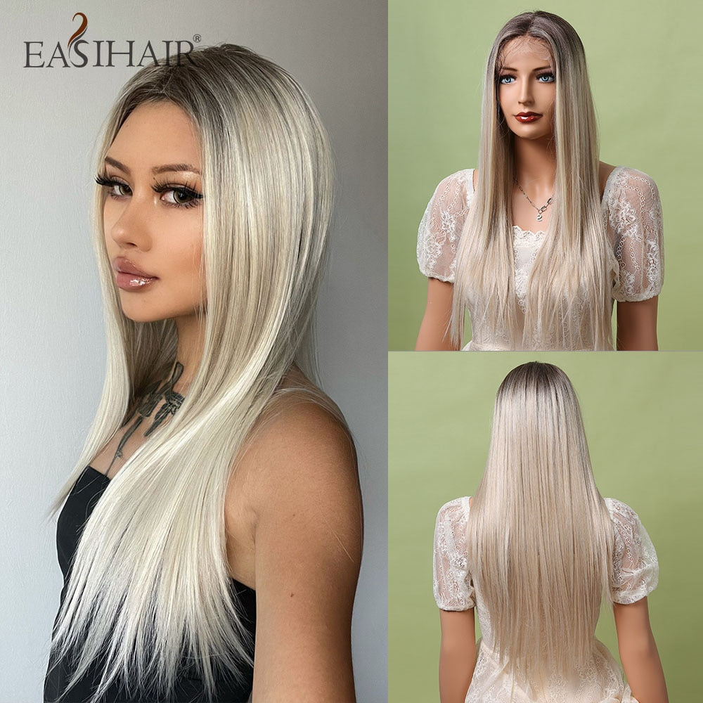 EASIHAIR Straight Blonde Lace Front Synthetic Wigs  Baby 46389208088870