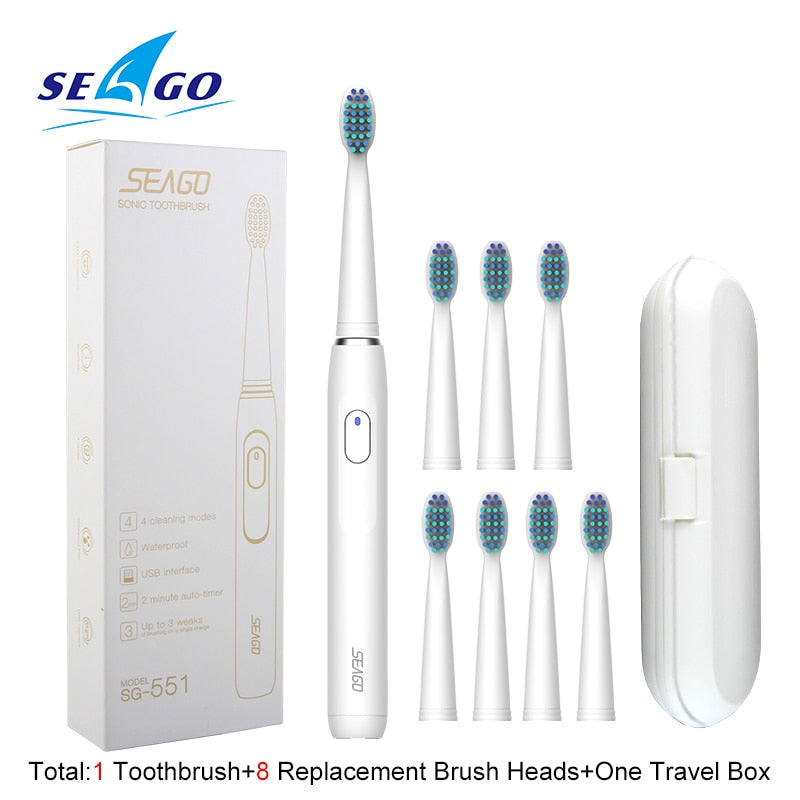 Seago Sonic Rechargeable Electric Toothbrush with 3 Replace 46388992606502|46388992672038|46388992704806|46388992737574