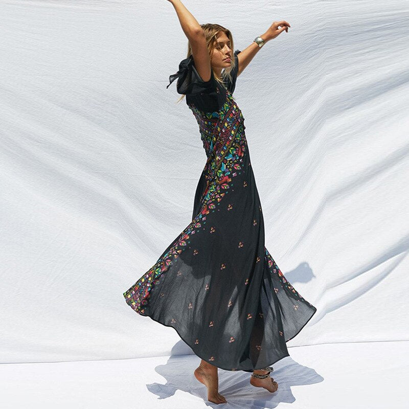 2022 Women's Autumn Long Dress New Printing Boho Maxi