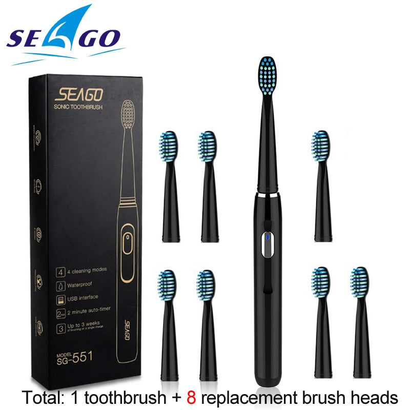 Seago Sonic Rechargeable Electric Toothbrush with 3 Replace 46388992213286|46388992246054|46388992278822|46388992311590