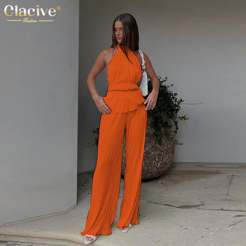 Clacive Sexy Backless Tank Top Set Woman 2 Piece Summer 46389085569318|46389085602086|46389085634854