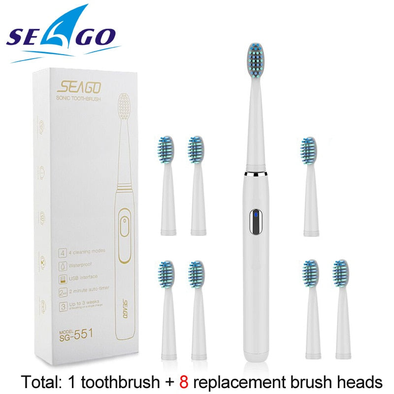 Seago Sonic Rechargeable Electric Toothbrush with 3 Replace 46388992344358|46388992377126|46388992409894|46388992442662