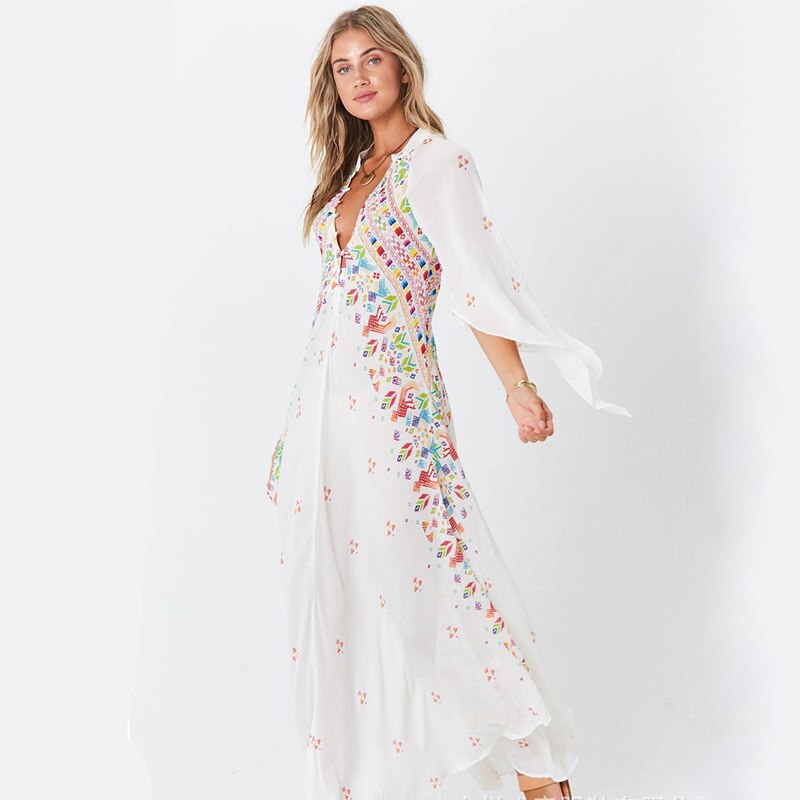 2022 Women's Autumn Long Dress New Printing Boho Maxi