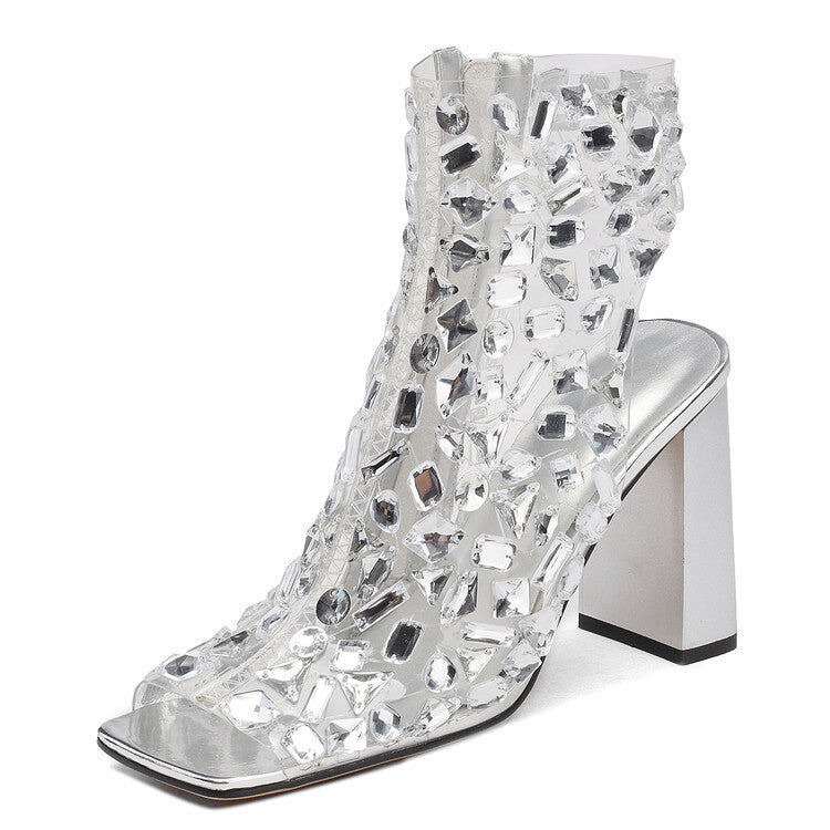 Women's Large Size Rhinestone Hollow Summer High Heel 