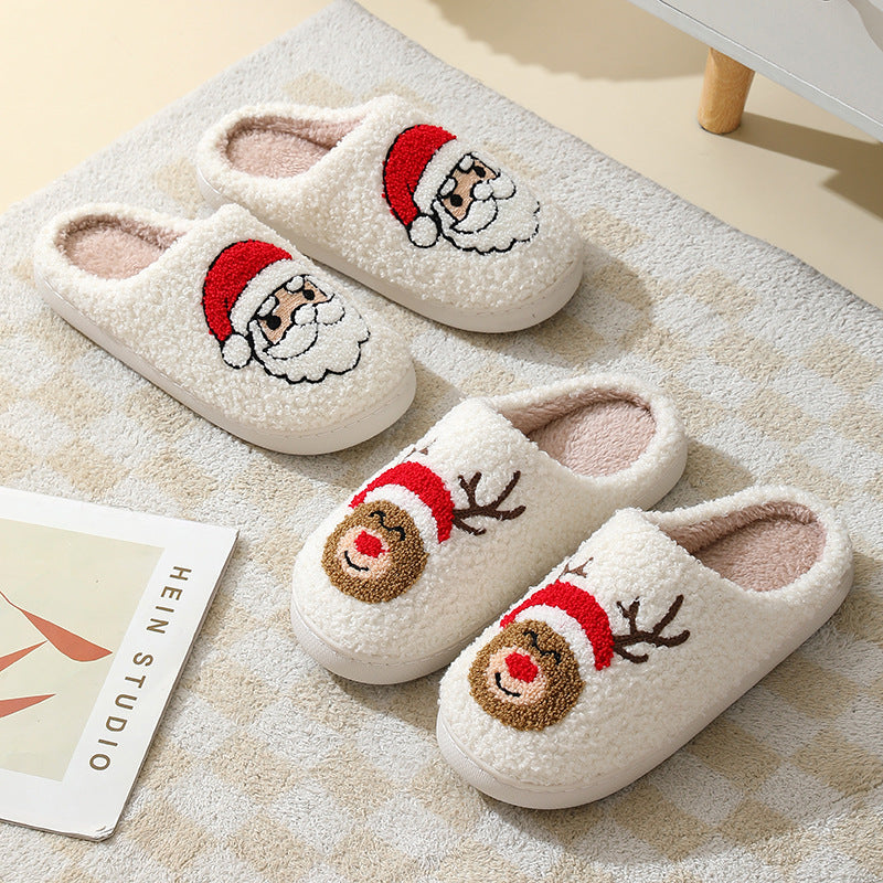 Christmas Home Slippers Cute Cartoon Santa Claus Cotton 