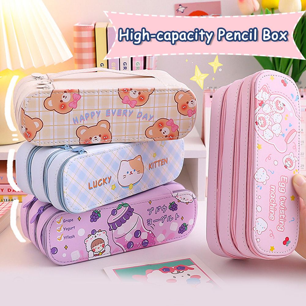 Double Layer Pencil Case With Large Capacity And Simple Girl