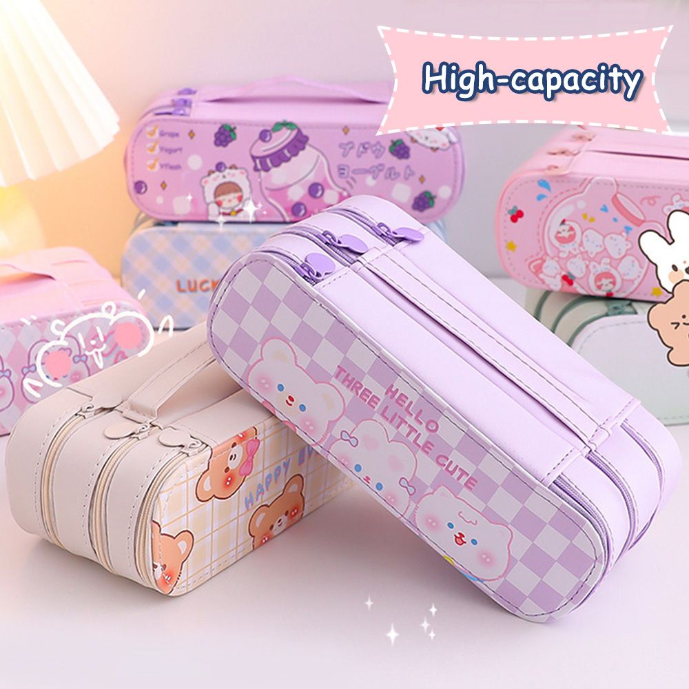 Double Layer Pencil Case With Large Capacity And Simple Girl