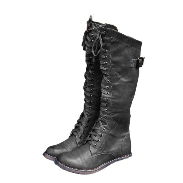 Fashion Cross Strap Knight Boots Women solid color lining 